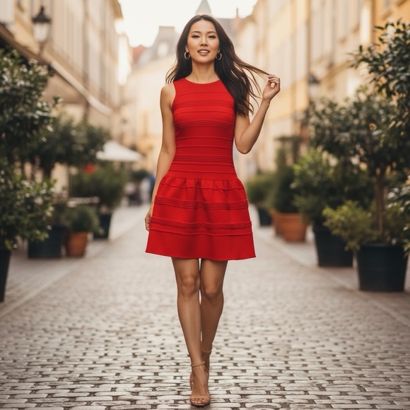 julia jordan Dresses & Skirts - Julia Jordan chilli RED Sleeveless A-Line Drop Waist Mini Dress Size 2